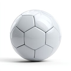 Fototapeta premium A pristine white soccer ball, seemingly made of glossy material, rests on a stark white background, casting a subtle shadow