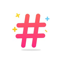 Obraz premium A vibrant, gradient-filled hashtag symbol stands out against a plain white background.