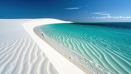 Submerged dune lines under shallow lagoon water teal gradient right side copy representing underwater sand pattern suitable for travel editorial wellness and design