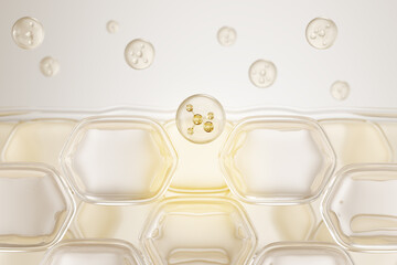 Cosmetic serum Oil drop on skin cell, Skin Repair, moisturizer, collagen serum, 3d rendering.