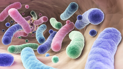 Lactobacillus bacteria, probiotic medical background 3d illustration.