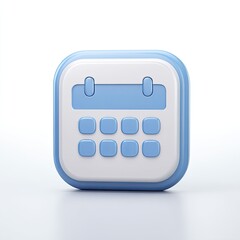 A light-blue, square, 3D rendered calendar icon with a white face and subtly rounded edges, sits on a white background