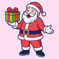 Santa Claus Cartoon Vector Smiling with Gift Box