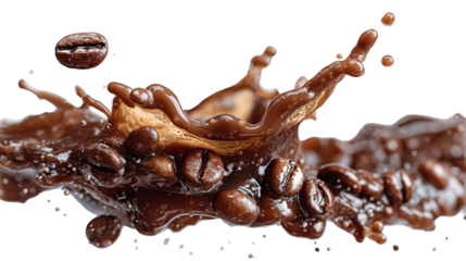 Flying whirl roasted coffee beans in the air studio shot with transparent background png