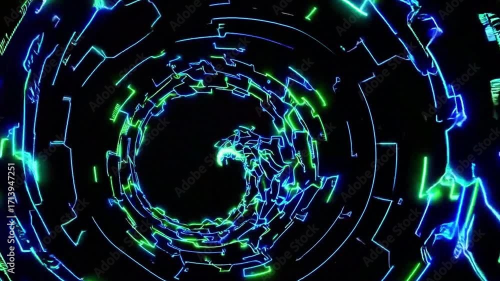 Poster digital circuit tunnel: immerse yourself in a captivating digital tunnel, where neon blue and green 