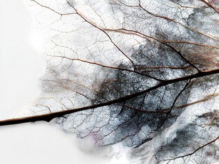 葉脈の美しいディテールと自然のテクスチャ｜Leaf vein, macro texture, transparent structure, white background