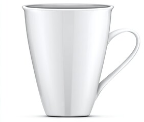 A glossy white mug with a handle