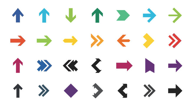 Collection of colorful directional arrows in various shapes and directions.