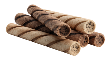 Delicious chocolate wafer rolls isolated on transparent background, a sweet and crunchy treat isolated on a transparent background