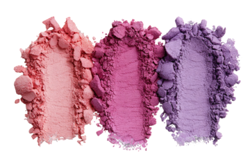 Three eyeshadow palettes, crushed, in shades of pink and purple