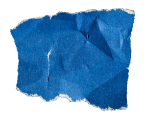 Blue torn paper piece on transparent background. Png paper tear