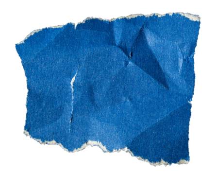 Blue torn paper piece on transparent background. Png paper tear