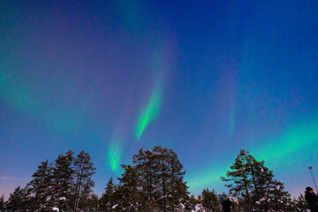 Nightsky with green Northern Lights in Finland