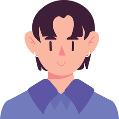 Cartoon Portrait of a Person with Short Dark Hair and Earrings.