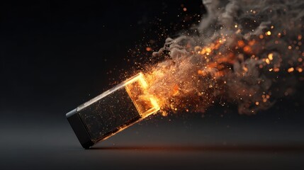 Violent Combustion of a Modern Smartphone with Fiery Debris and Plumes of Smoke.