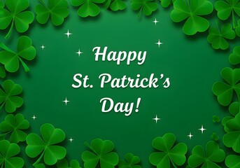 Vibrant green st. patrick's day celebration with lucky clover border and sparkles