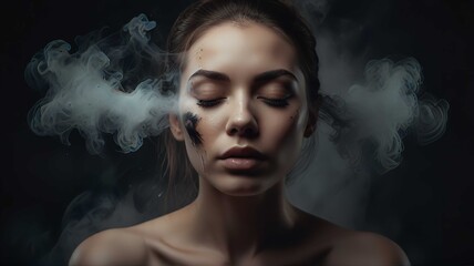 portrait of a young woman with a smoke