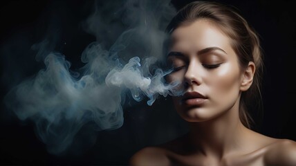 Romantic girl with closed eyes inhaling a pleasant fragrance