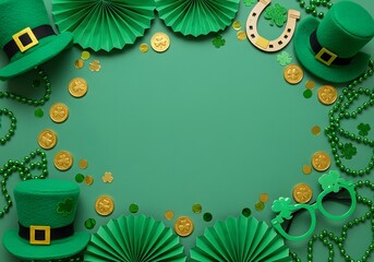 Festive st. patrick's day border decoration with hats coins and horseshoe fun