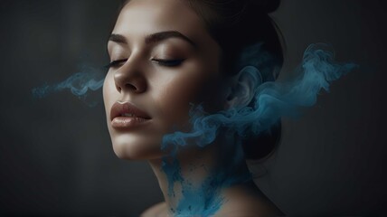 Romantic girl with closed eyes inhaling a pleasant fragrance