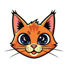 Fototapeta premium Cartoon Cat with Expressive Eyes: A friendly cartoon cat, displaying a cute and inviting facial expression, stares with beautiful eyes. 
