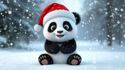 Cute Christmas panda in the snow