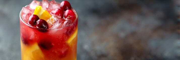 Icy cranberry-orange elixir shimmers with frosty allure, celebrating Festivus and National Mocktail Week's vibrant, fruity escapades