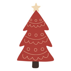 Red christmas tree with star and festive decorations