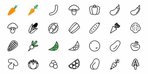 Vibrant collection of fresh vegetable icons for healthy eating and culinary projects, perfect for menus and nutrition guides