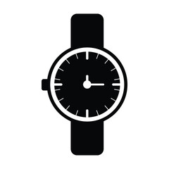 Simple black silhouette of a classic wristwatch with a white dial and hands on a white background