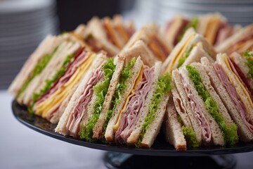 A delightful platter of layered club sandwiches whispers picnic nostalgia and celebratory National Sandwich Day feasts, embracing global lunchtime traditions