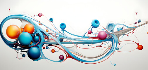 Abstract 3D Render of a Colorful Molecular Network on a White Background