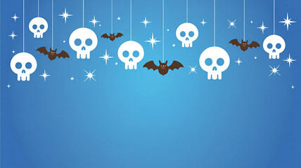 Spooky Halloween fun with hanging skulls and bats on a blue background for festive designs and seasonal promotions