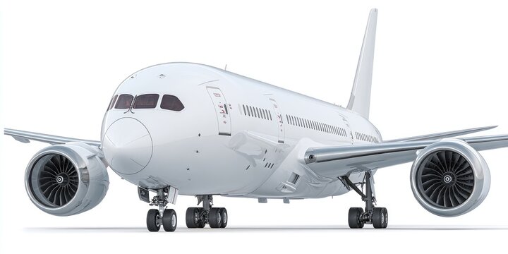 Full shot of a large, white commercial jetliner