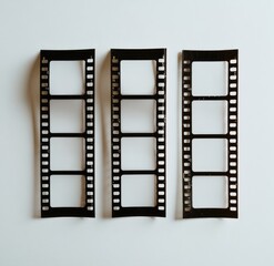 Obraz premium Three strips of black and white film, laid out flat