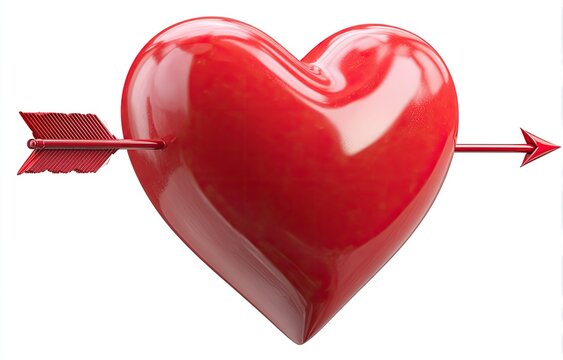 3D glossy red heart pierced by a red arrow
