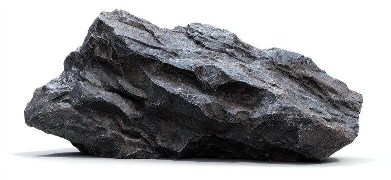 Dark gray, irregularly shaped rock.  Rough, textured surface with varying shades