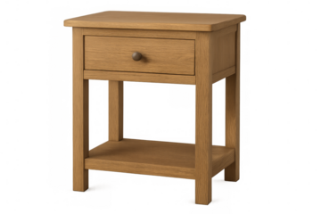 Wooden nightstand with drawer and shelf on transparent background