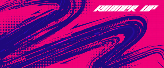 Pink and Blue Brush Background with Halftone Effect. Brush Stroke Illustration for Banner, Poster, or Sports Background. Scratch and Texture Elements For Design