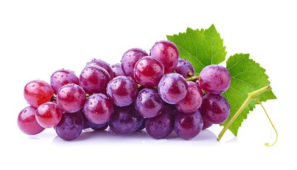 Cluster of plump red grapes with leaves
