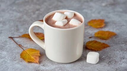 Cozy mug of marshmallow-topped cocoa whispers autumn secrets, inviting National Cocoa Day warmth, leaf-crunch magic essence