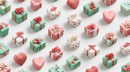 クリスマスやバレンタインや誕生日にぴったり！かわいいクレイで作ったギフトボックスとプレゼントが沢山いっぱい並んだ3d素材