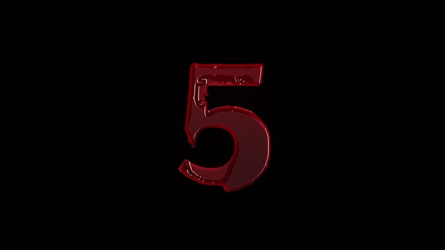 Dramatic Countdown with Blood Red Liquid Numbers on Black Background