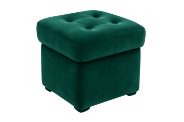 Green velvet tufted ottoman on transparent background