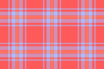 Individuality textile check background, blanket fabric seamless texture. Tweed tartan pattern plaid vector in red and blue colors.