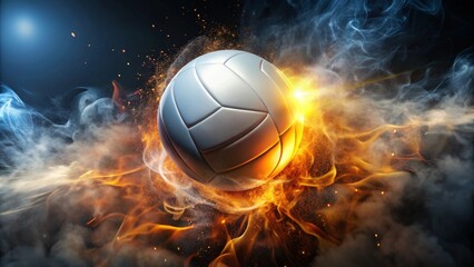 Fototapeta premium Fiery Volleyball Burst Dynamic Action and Intense Competition, a Whirlwind of Energy and Power