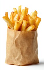 Crispy golden french fries in a brown paper bag (2)