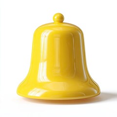 A glossy, bright yellow bell-shaped object with a small, rounded top, sits on a white background, casting a subtle shadow