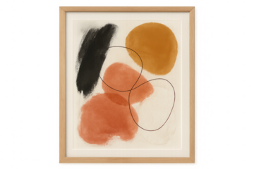 Abstract painting framed with warm tones on transparent background