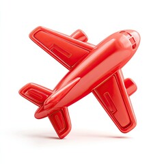 Glossy red airplane icon, rendered in 3D, against a white background; simple, playful design